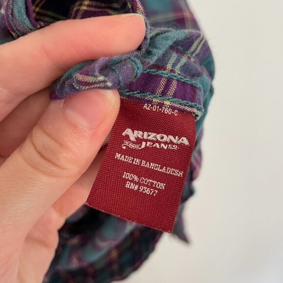 ARIZONA JEAN CO Mens Teal Blue Etc Plaid Lightweight Flannel Button Down Shirt M - Picture 8 of 12